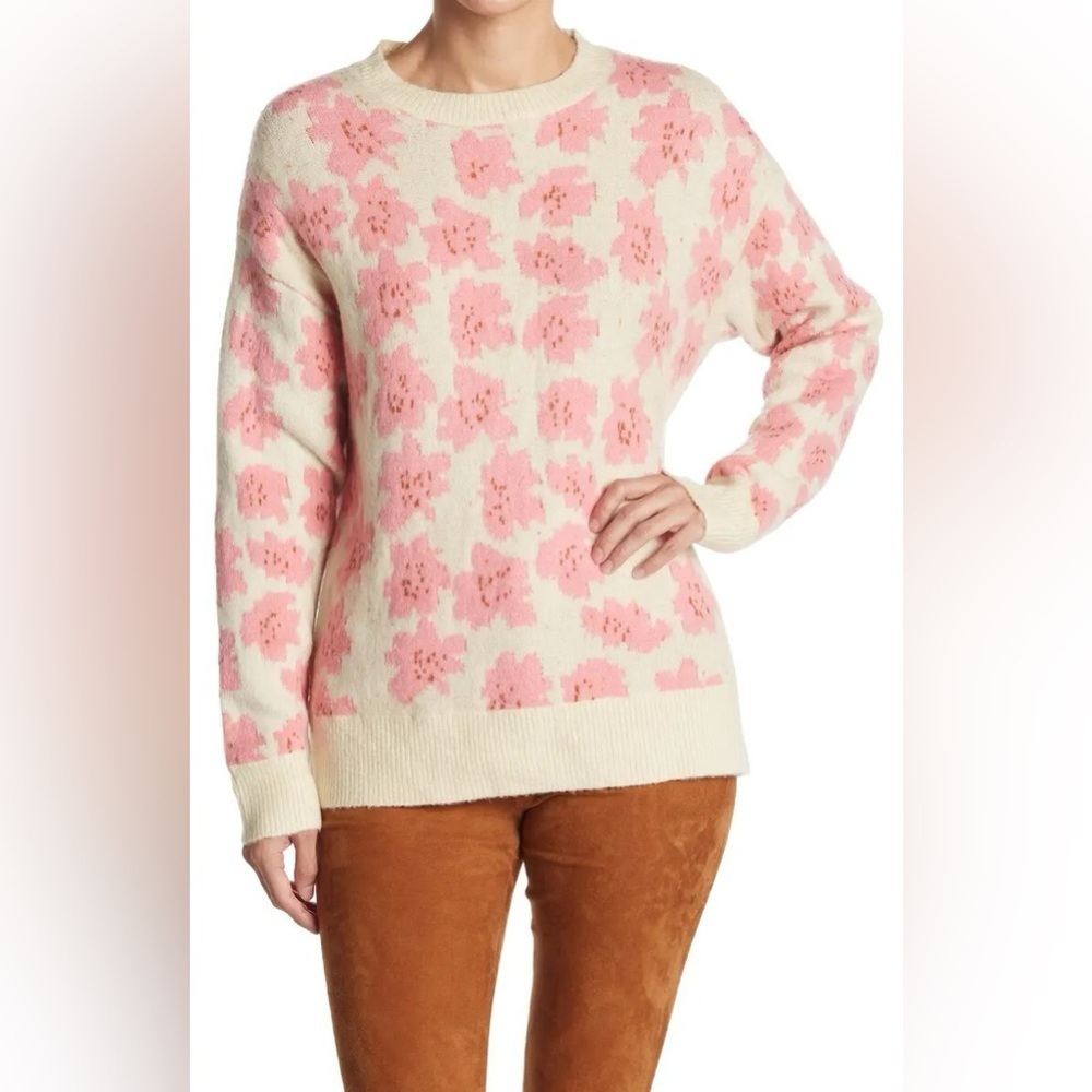 Frnch Nikki Flower Print Sweater in Geranium Pink, Size Small